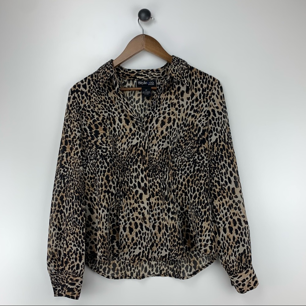 Style & Co. Animal Print Long Sleeve Top Size 8P